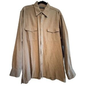 Baracuta Shirt Button Down Mens‎ Xl Herringbone Long Sleeve Tan